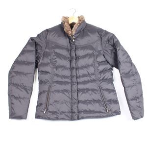 Eddie Bauer goose Down Fill Jacket Womens sz Med Zip Up Black‎ Puffer Coat
